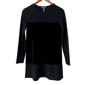 Banana Republic Small Black Wool Colorblock Dress Velour Panel Long Sleeve